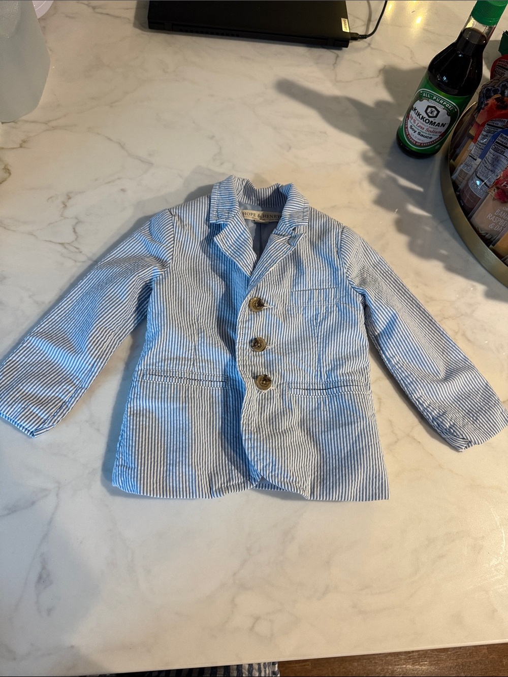 Hope and Henry seersucker blue and white blazer 18-24 m